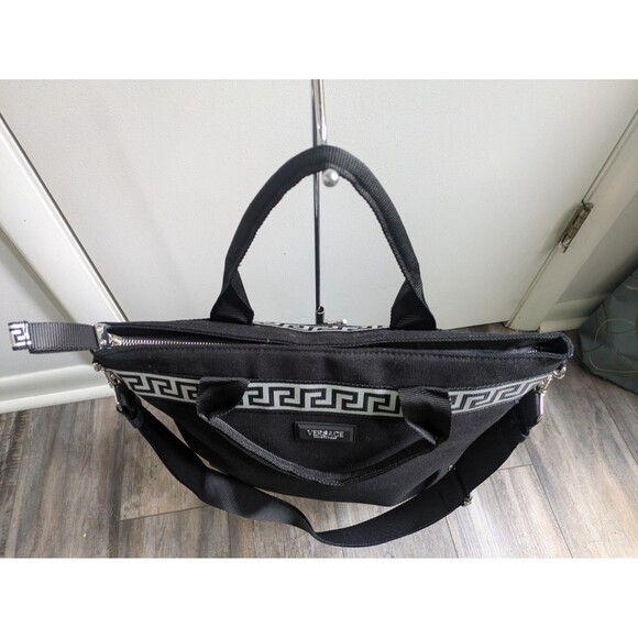 Versace Fragrances Black Canvas Bag Travel Handbag Overnight Gym Shoulder Tote - Picture 4 of 11